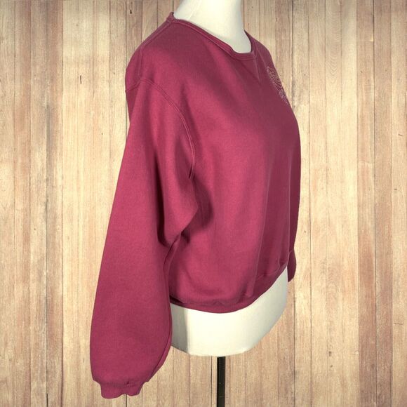 Vintage Russell Womens Sweatshirt Top M Red Studded Flower Crop Boxy Sweater USA - Picture 3 of 12